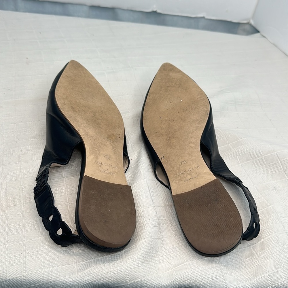 Cole Haan Merrit Leather Slingback Pointed Toe Flats in Black - Picture 5 of 9
